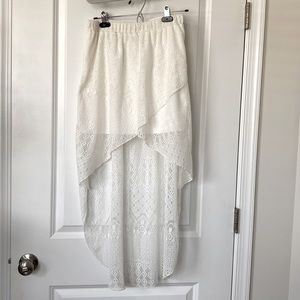 Lined Joe Benbasset High Low White Lace Skirt, Size Medium